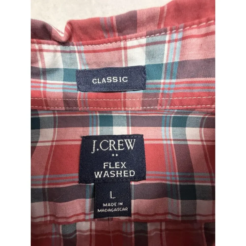 J. Crew Mens Size Large Classic Flex Washed Button Front Shirt Red Blue